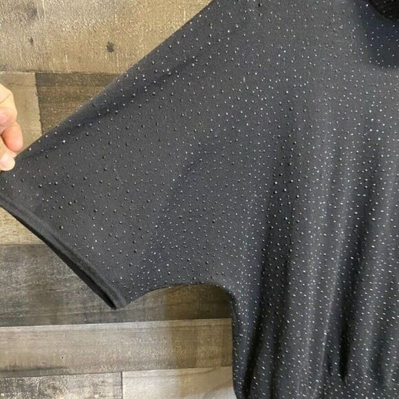 ST JOHN Black Sequin Shimmer Embellish Short Sleeve turtleneck 100% wool M - Picture 10 of 12